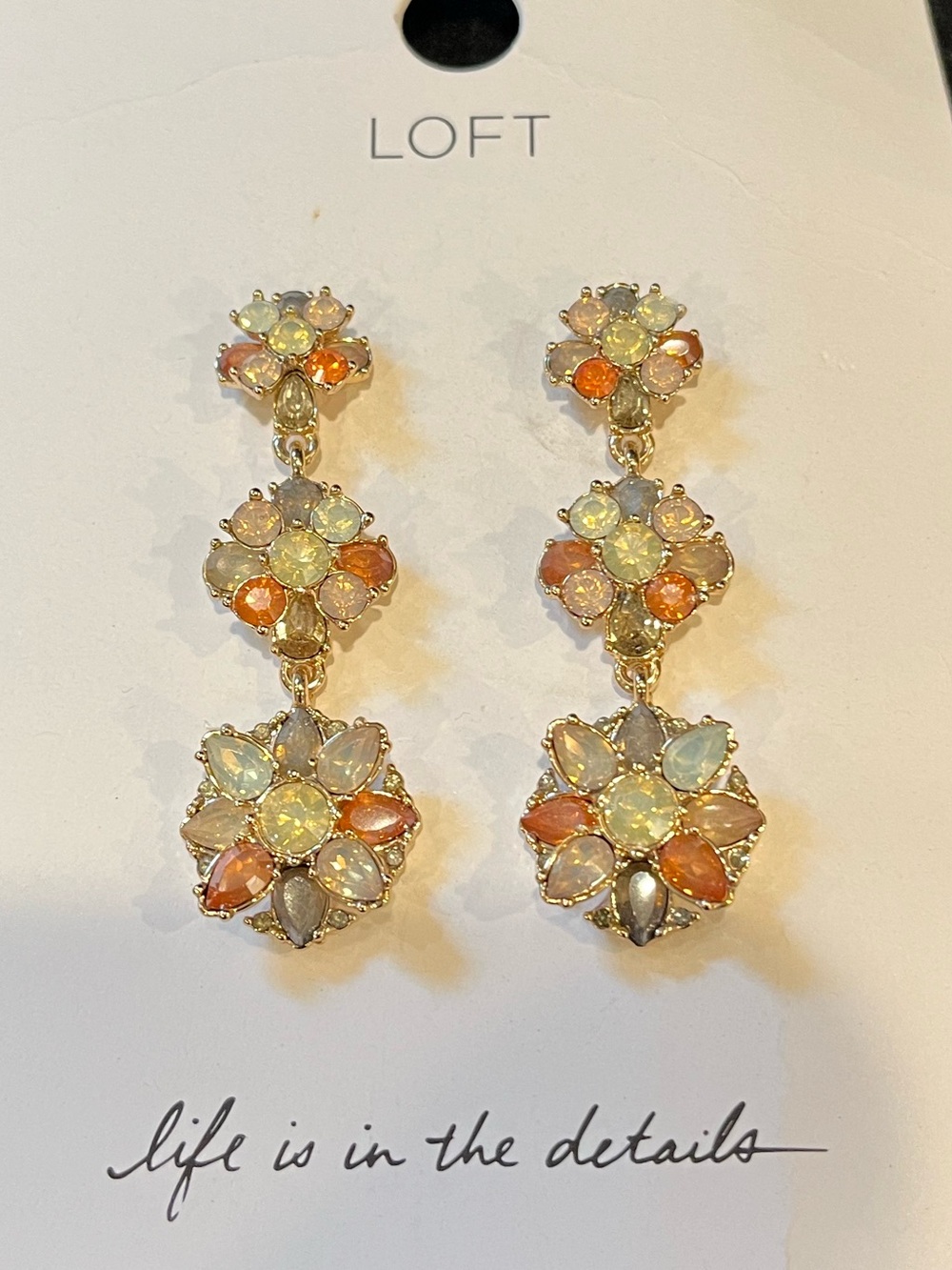LOFT Gold-Tone Multicolor Floral Drop Chandelier Earrings - Peach & Opal Tones